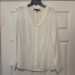 White House Black Market Cream Buttoned Pleated Blouse
